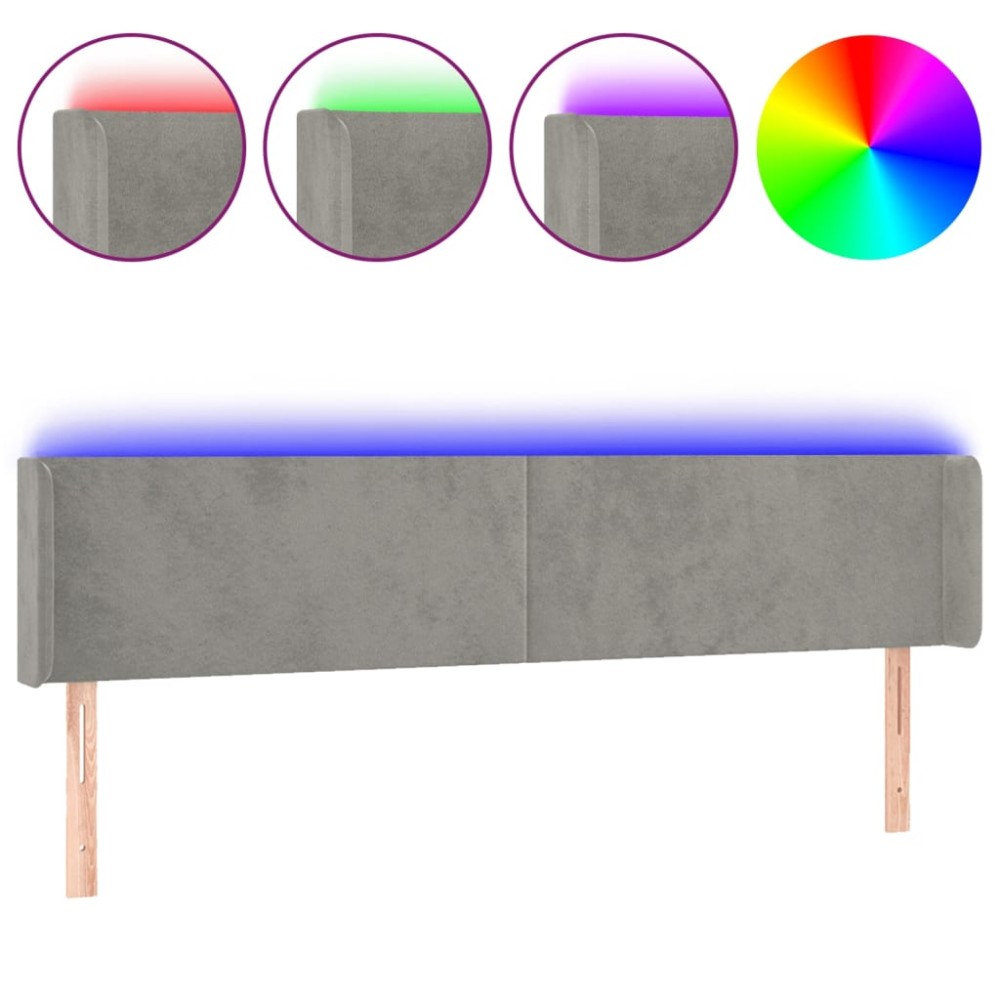 vidaXL Tăblie de pat cu LED, gri deschis, 183x16x78/88 cm, catifea