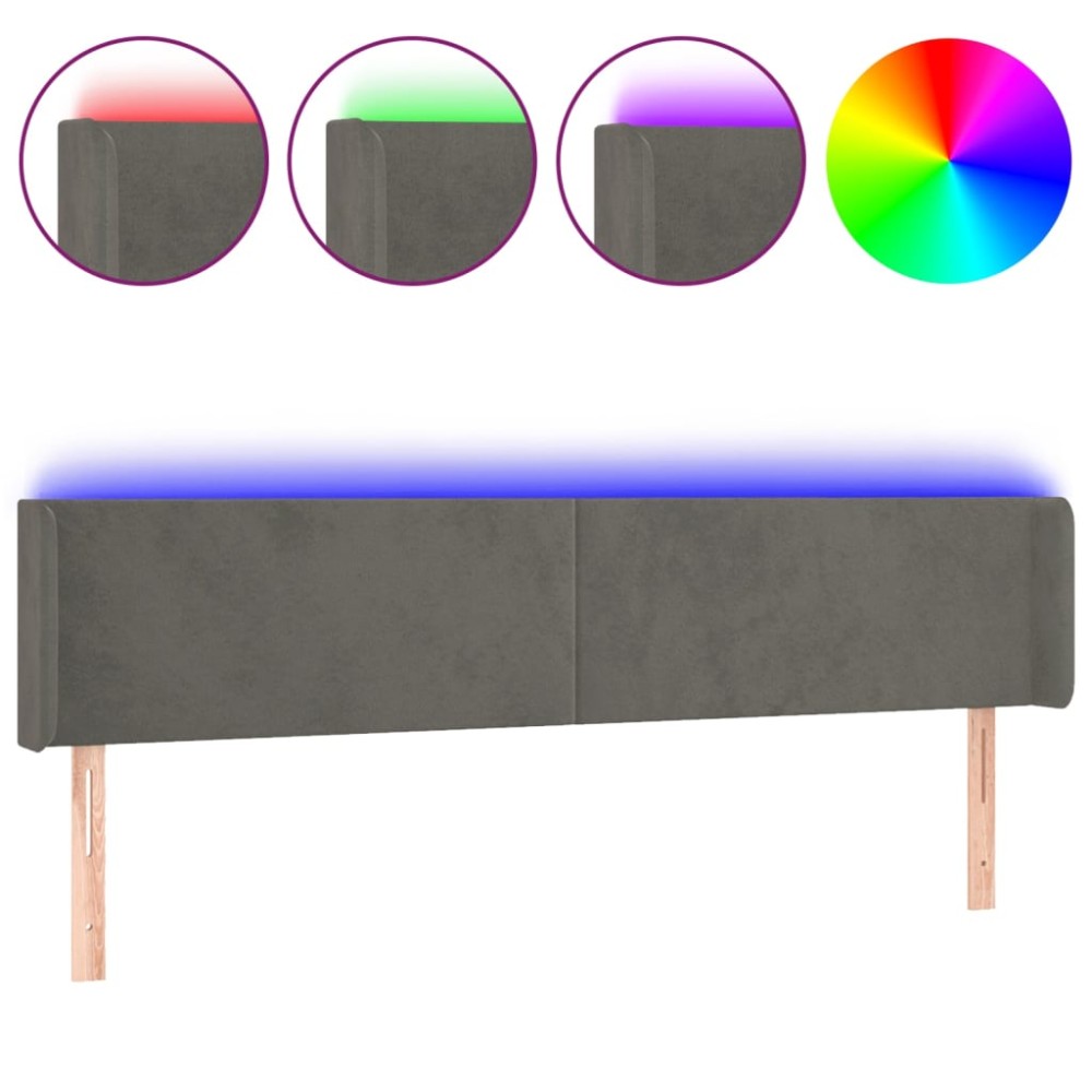 vidaXL Tăblie de pat cu LED gri închis 183x16x78/88 cm catifea