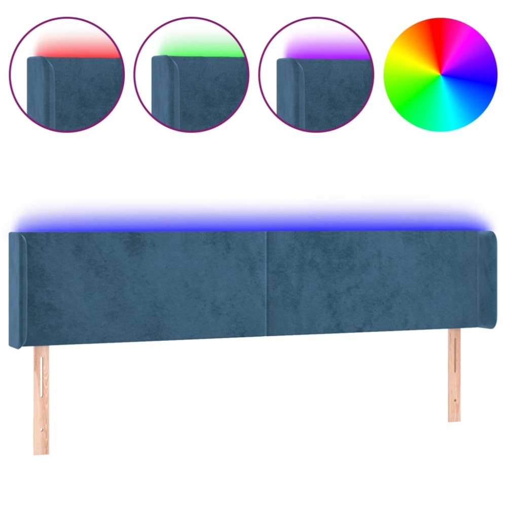 vidaXL Tăblie de pat cu LED, albastru închis, 183x16x78/88 cm, catifea