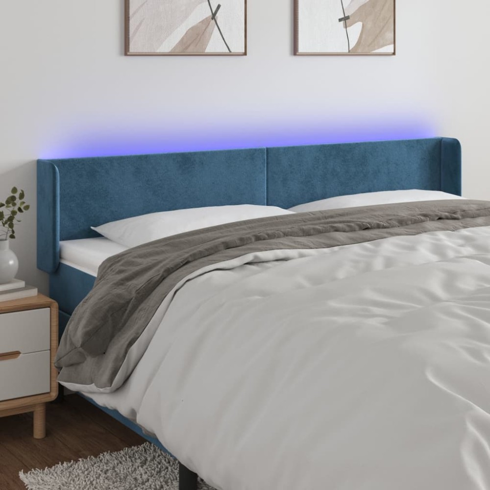 vidaXL Tăblie de pat cu LED, albastru închis, 183x16x78/88 cm, catifea