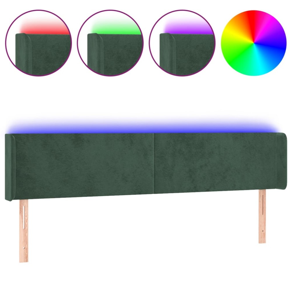 vidaXL Tăblie de pat cu LED, verde închis, 203x16x78/88 cm, catifea