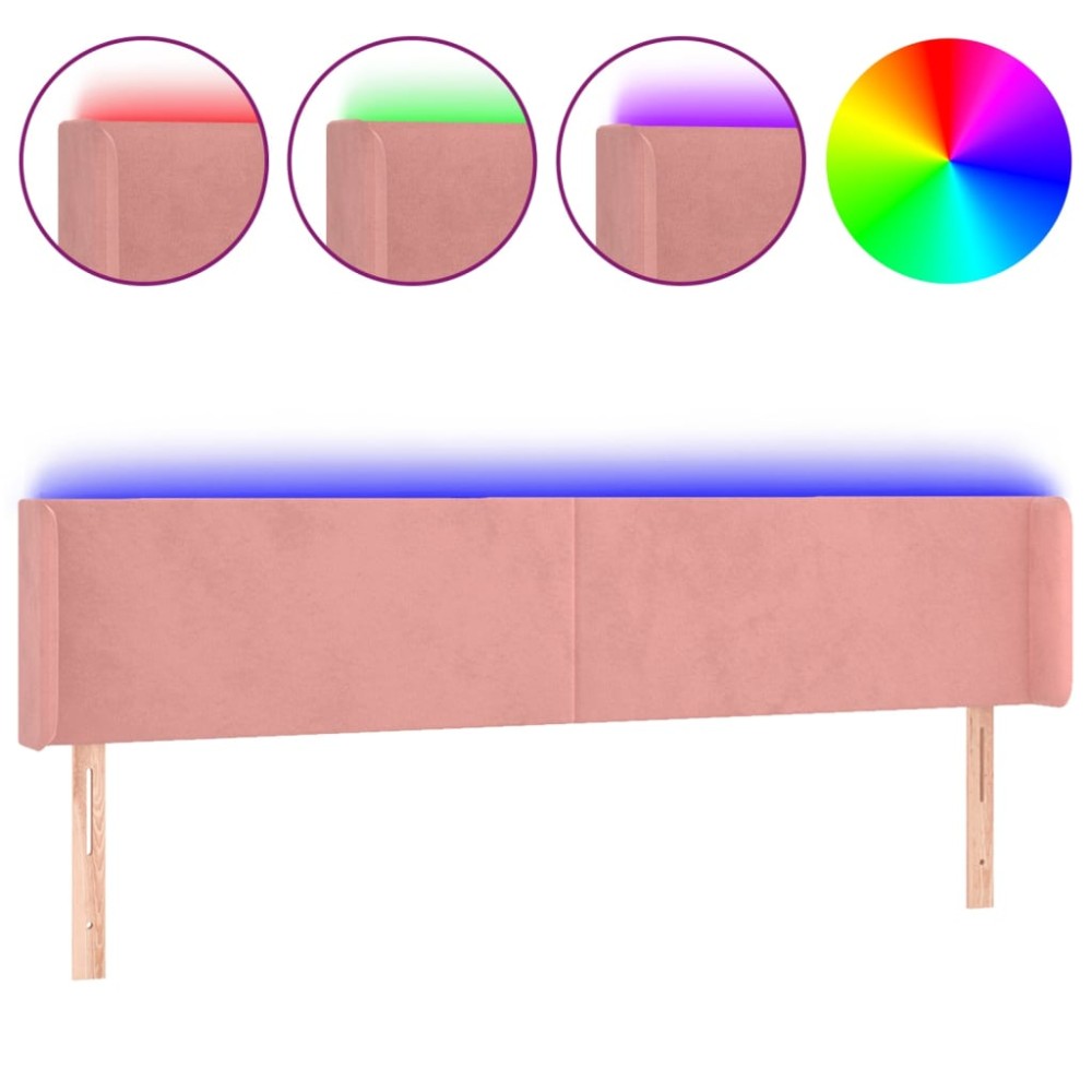 vidaXL Tăblie de pat cu LED, roz, 203x16x78/88 cm, catifea