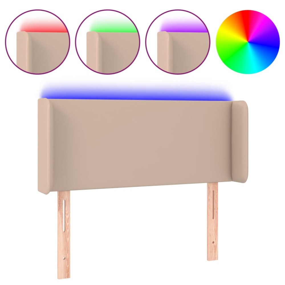 vidaXL Tăblie de pat cu LED, cappuccino 83x16x78/88 cm piele ecologică