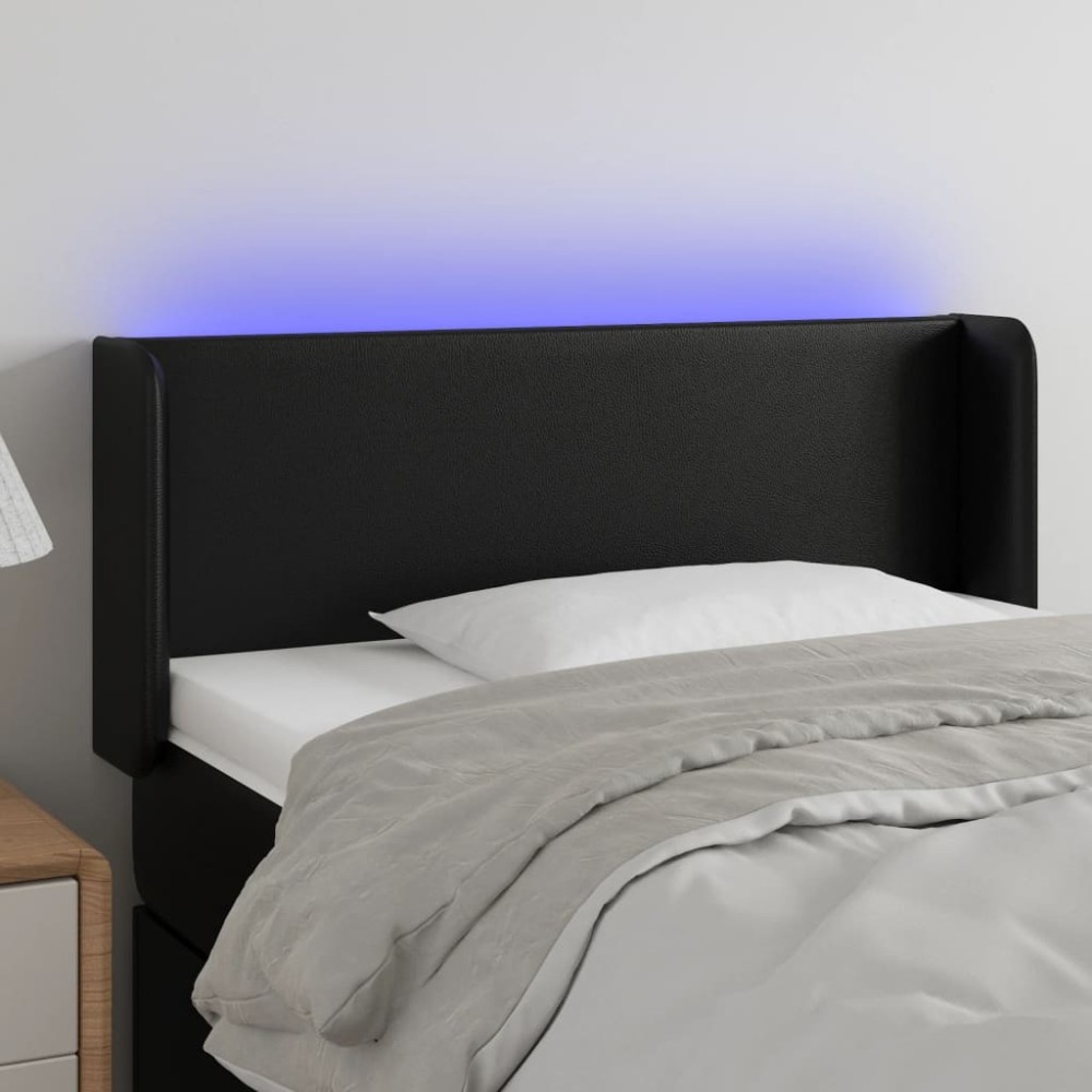 vidaXL Tăblie de pat cu LED, negru, 93x16x78/88 cm, piele ecologică
