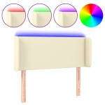 vidaXL Tăblie de pat cu LED, crem, 93x16x78/88 cm, piele ecologică