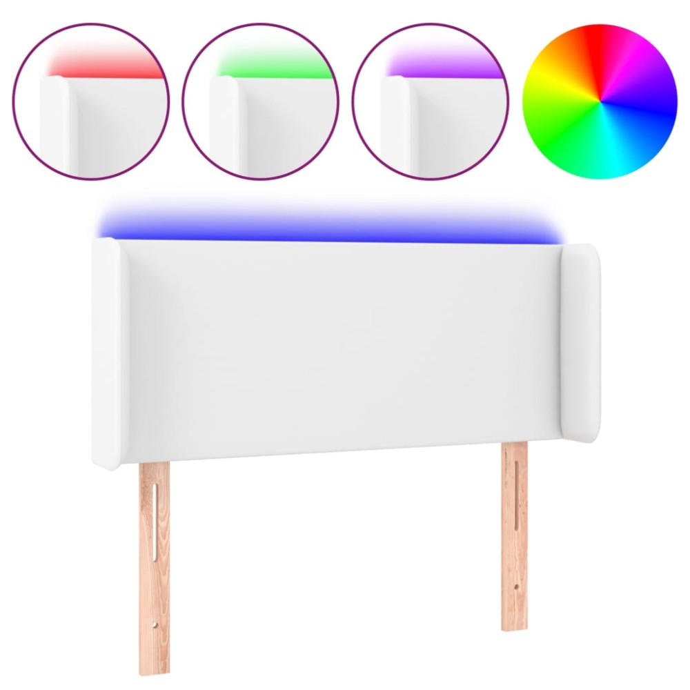 vidaXL Tăblie de pat cu LED, alb, 103x16x78/88 cm, piele ecologică