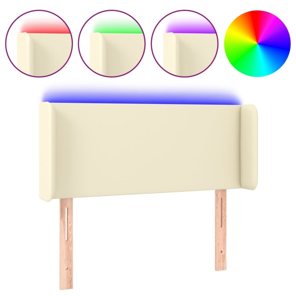 vidaXL Tăblie de pat cu LED, crem, 103x16x78/88 cm, piele ecologică