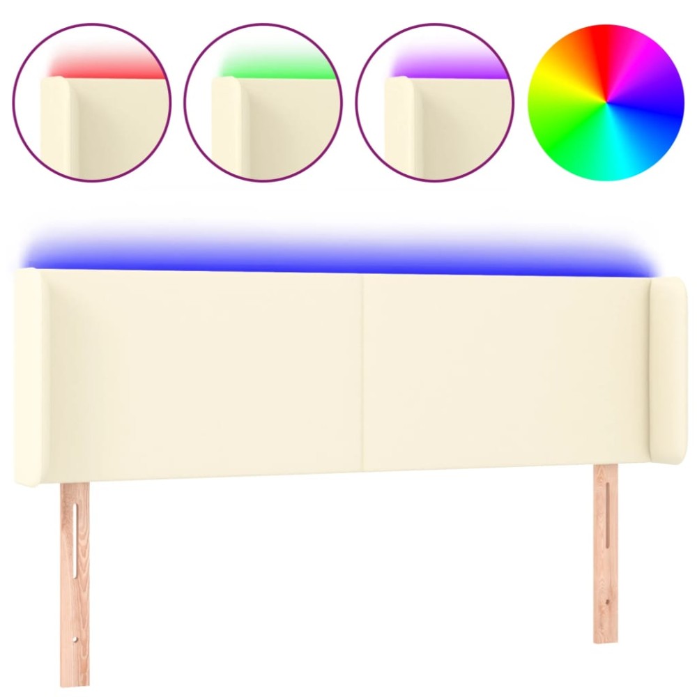 vidaXL Tăblie de pat cu LED, crem, 147x16x78/88 cm, piele ecologică
