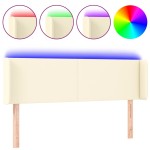 vidaXL Tăblie de pat cu LED, crem, 147x16x78/88 cm, piele ecologică