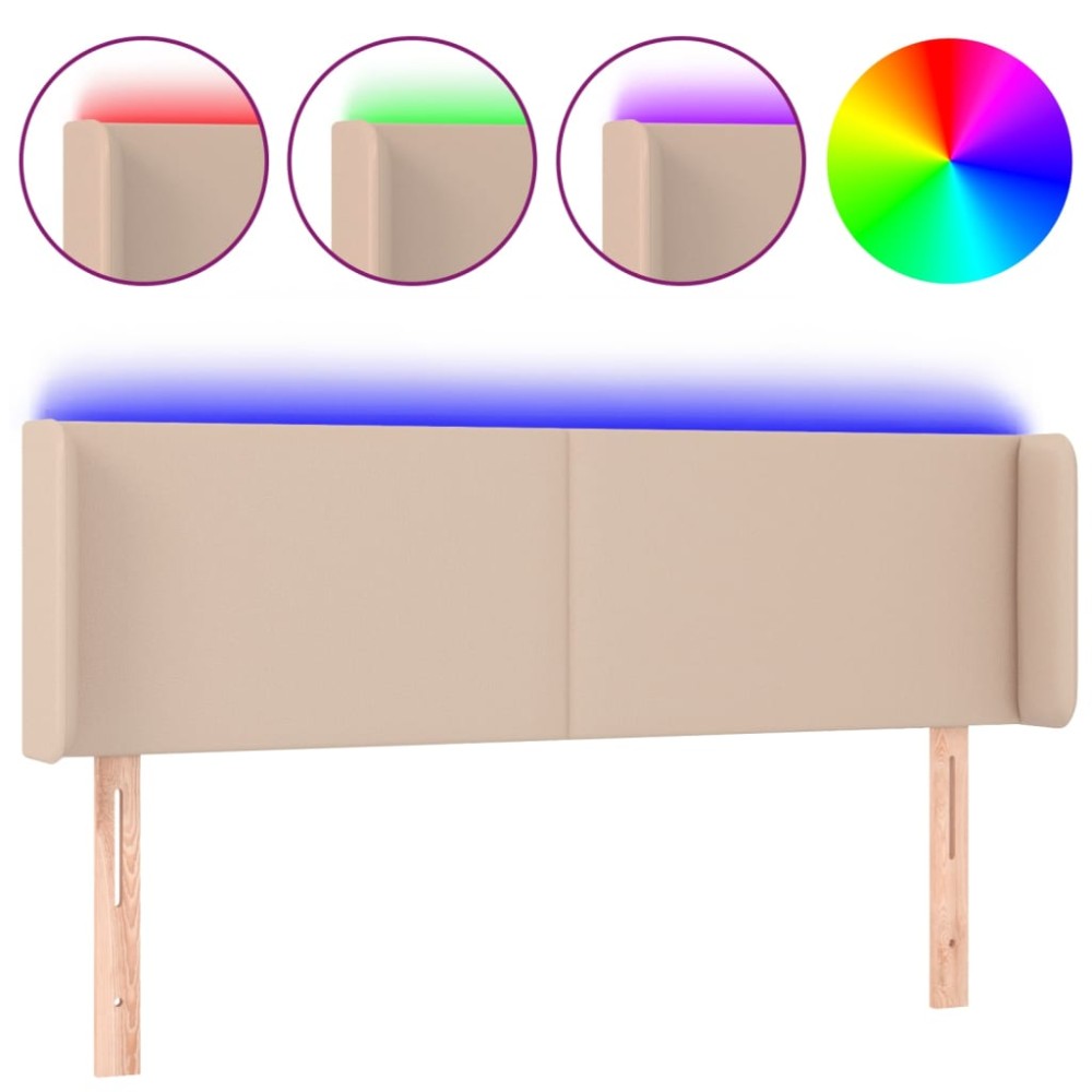 vidaXL Tăblie de pat cu LED cappuccino 147x16x78/88 cm piele ecologică