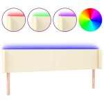 vidaXL Tăblie de pat cu LED, crem, 183x16x78/88 cm, piele ecologică vidaXL Tăblie de pat cu LED, crem, 183x16x78/88 cm, piele ecologică