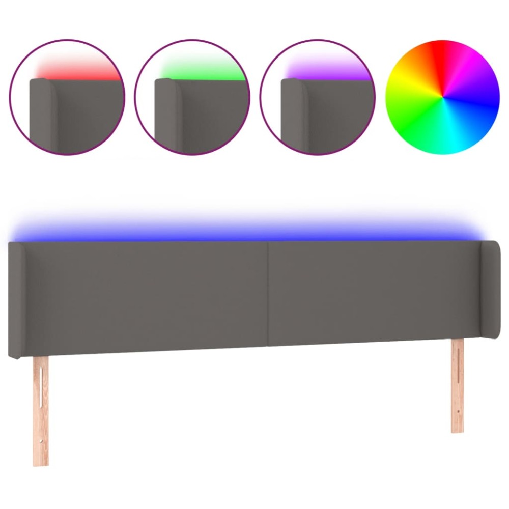 vidaXL Tăblie de pat cu LED, gri, 183x16x78/88 cm, piele ecologică