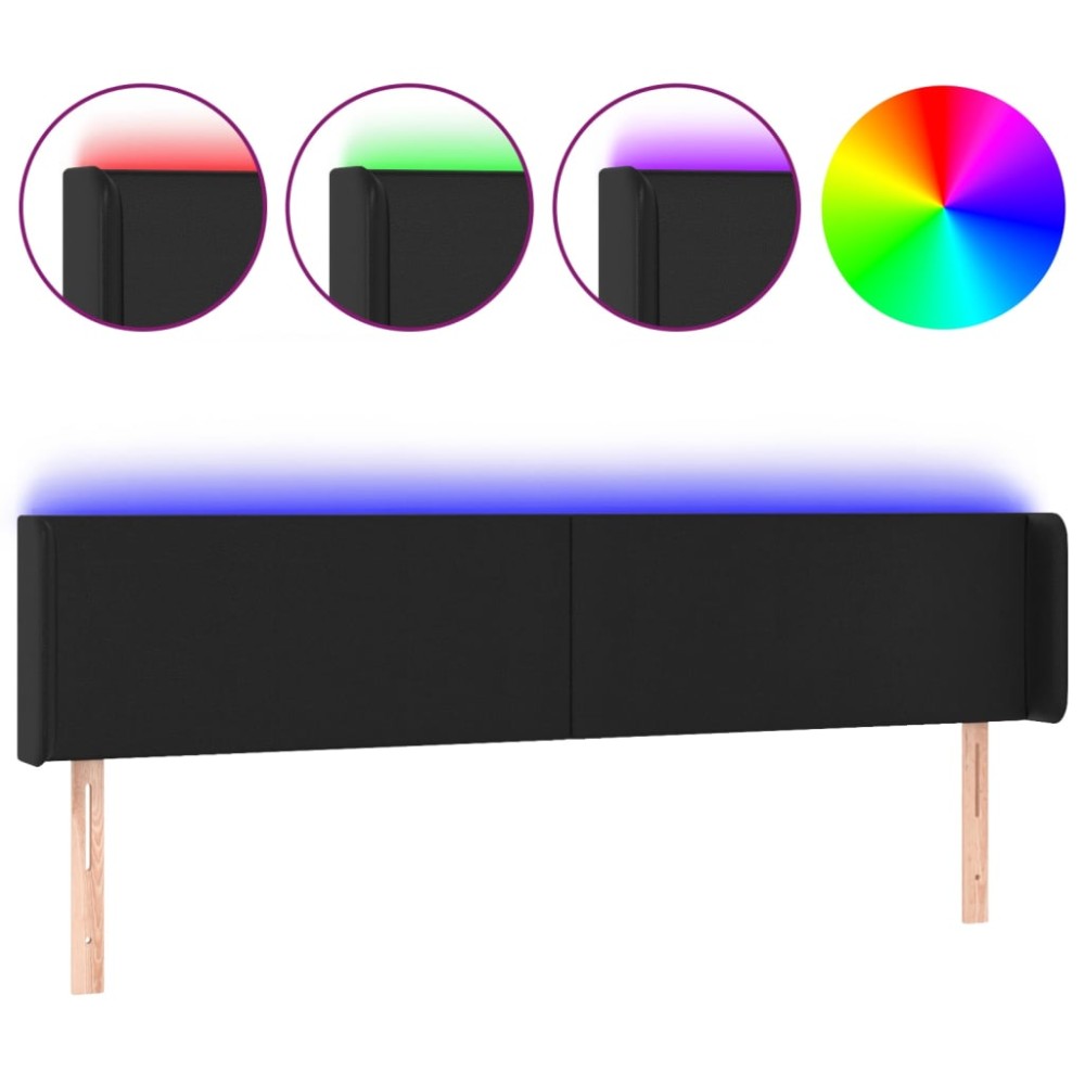 vidaXL Tăblie de pat cu LED, negru, 203x16x78/88 cm, piele ecologică