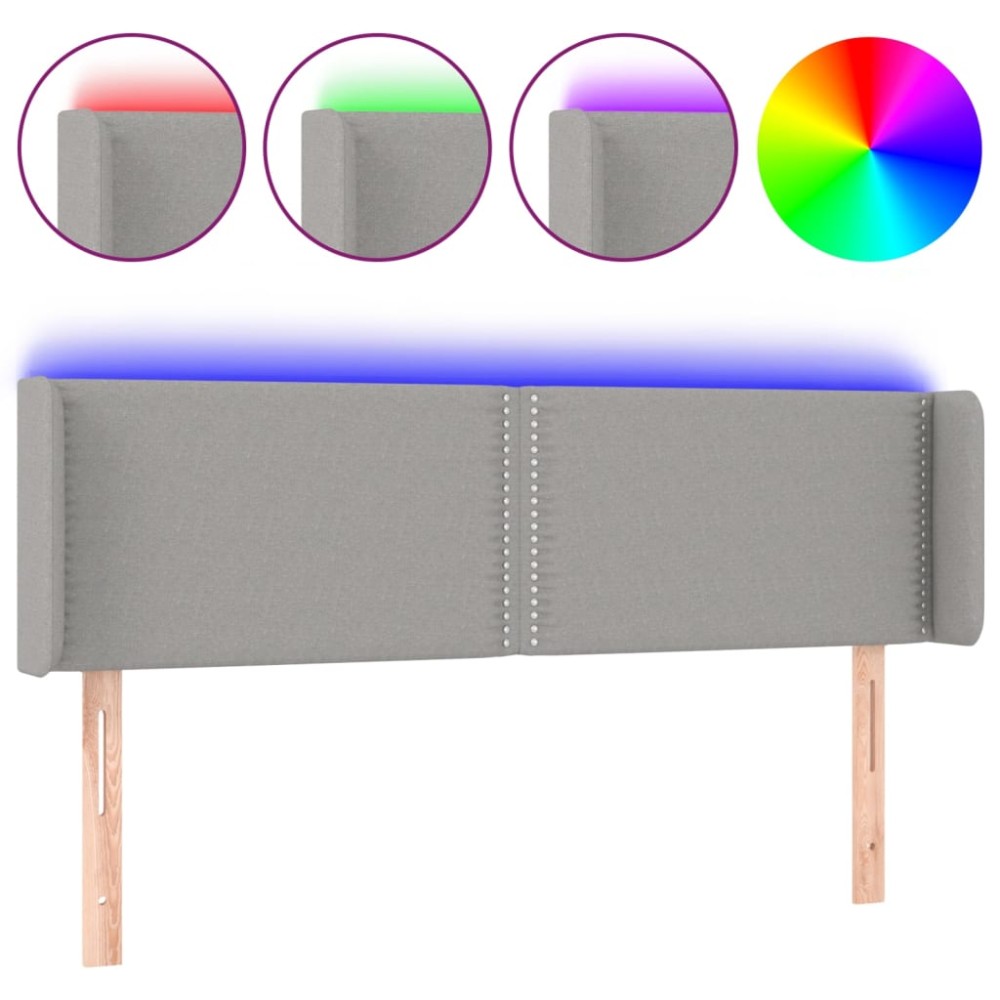 vidaXL Tăblie de pat cu LED, gri deschis, 147x16x78/88 cm, textil