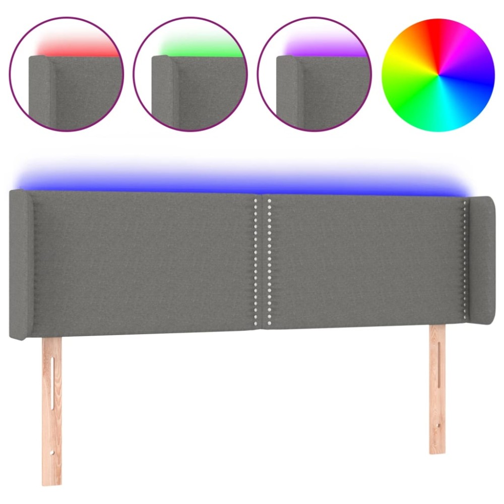vidaXL Tăblie de pat cu LED, gri închis, 147x16x78/88 cm, textil