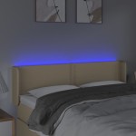 vidaXL Tăblie de pat cu LED, crem, 147x16x78/88 cm, textil