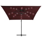 vidaXL Umbrelă în consolă de grădină cu LED-uri, roșu bordo 250x250 cm