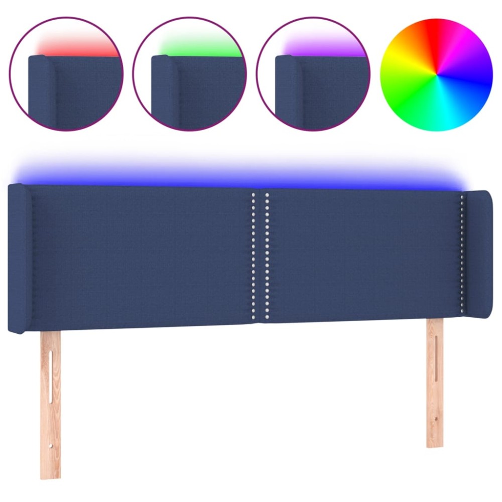 vidaXL Tăblie de pat cu LED, albastru, 147x16x78/88 cm, textil