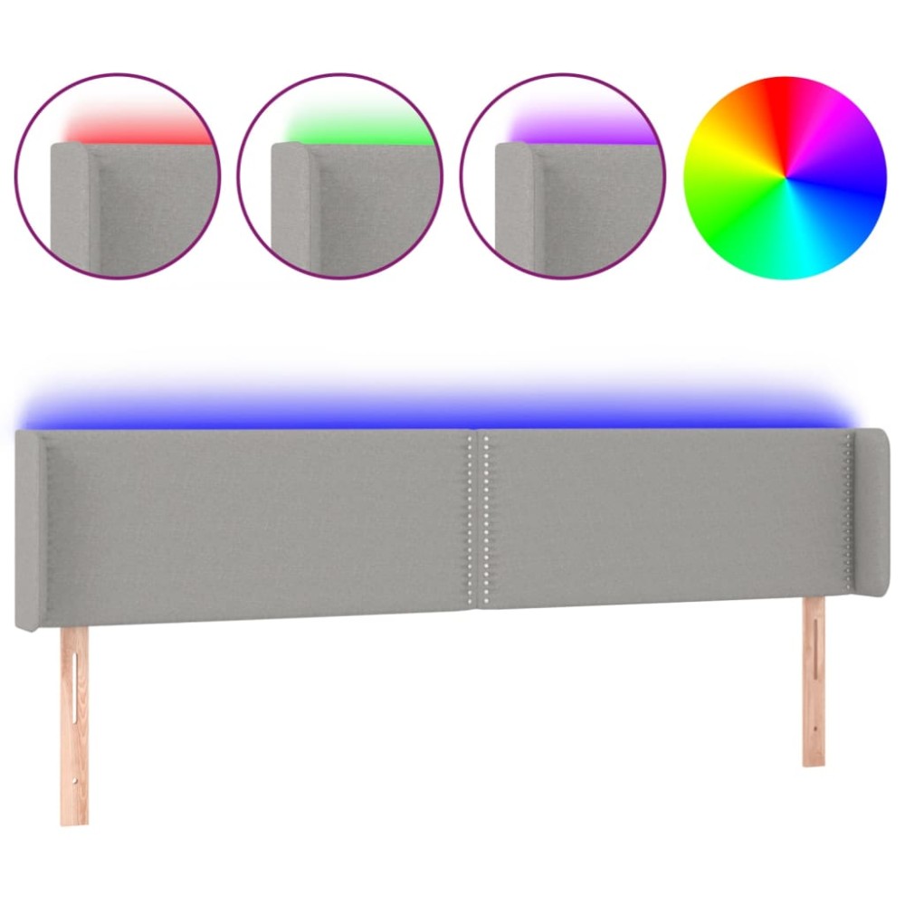 vidaXL Tăblie de pat cu LED, gri deschis, 163x16x78/88 cm, textil