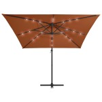 vidaXL Umbrelă în consolă de grădină cu LED-uri, cărămiziu, 250x250 cm