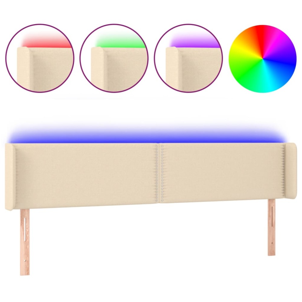 vidaXL Tăblie de pat cu LED, crem, 183x16x78/88 cm, textil