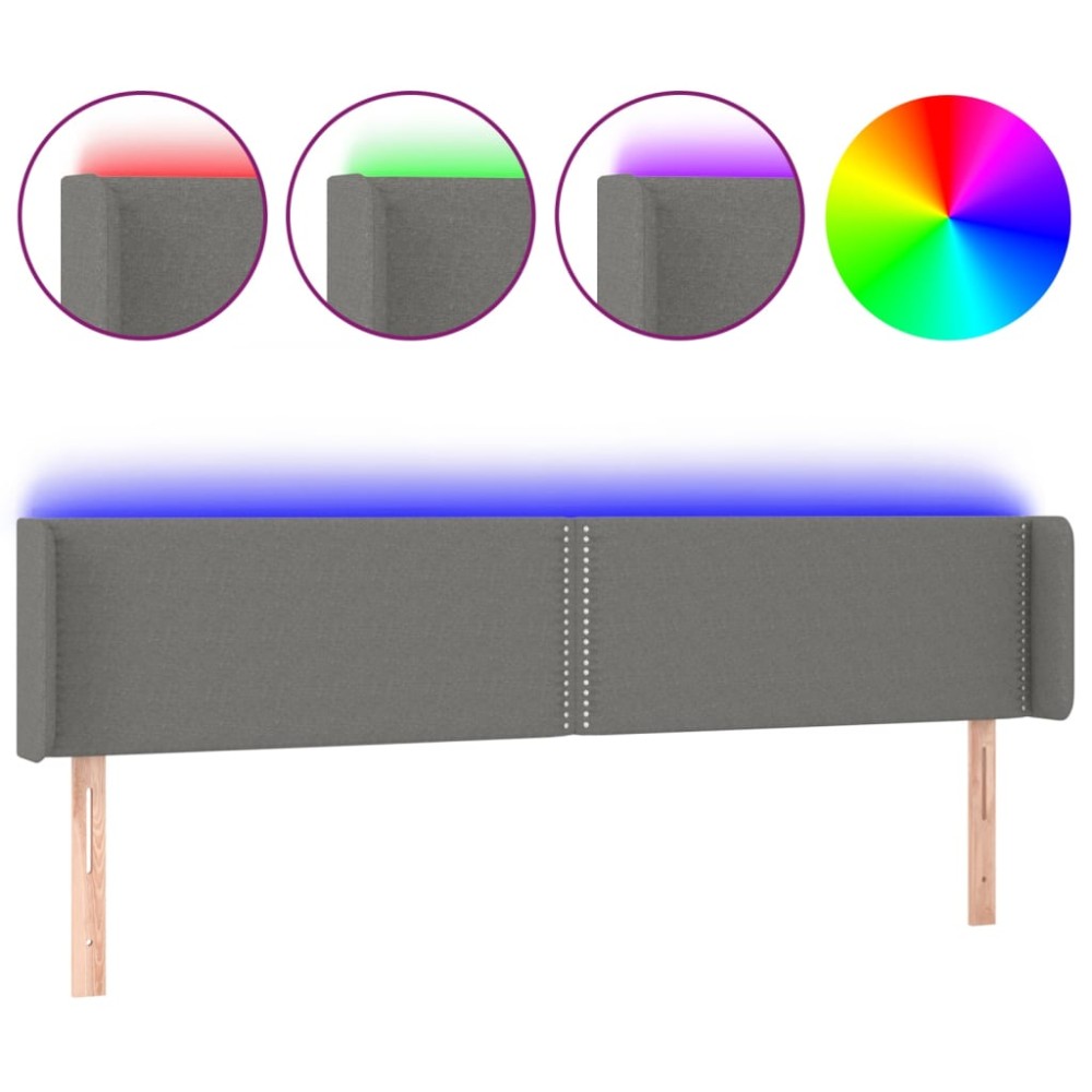 vidaXL Tăblie de pat cu LED, gri închis, 203x16x78/88 cm, textil
