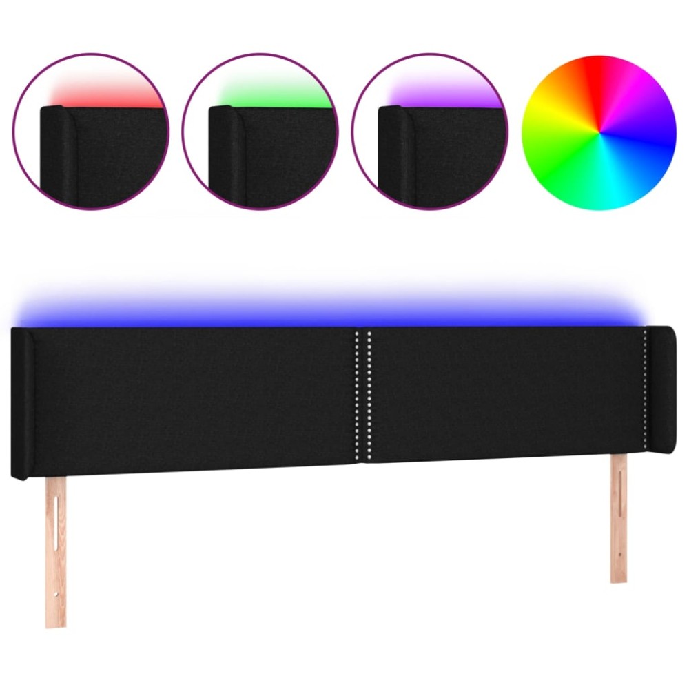 vidaXL Tăblie de pat cu LED, negru, 203x16x78/88 cm, textil