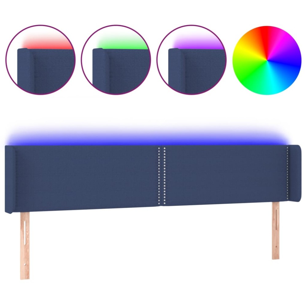 vidaXL Tăblie de pat cu LED, albastru, 203x16x78/88 cm, textil