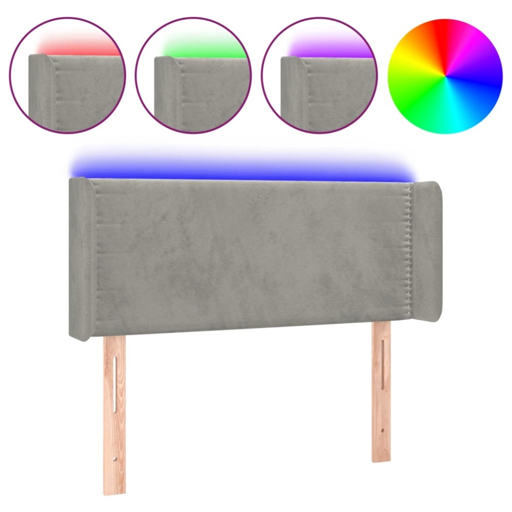 vidaXL Tăblie de pat cu LED, gri deschis, 103x16x78/88 cm, catifea