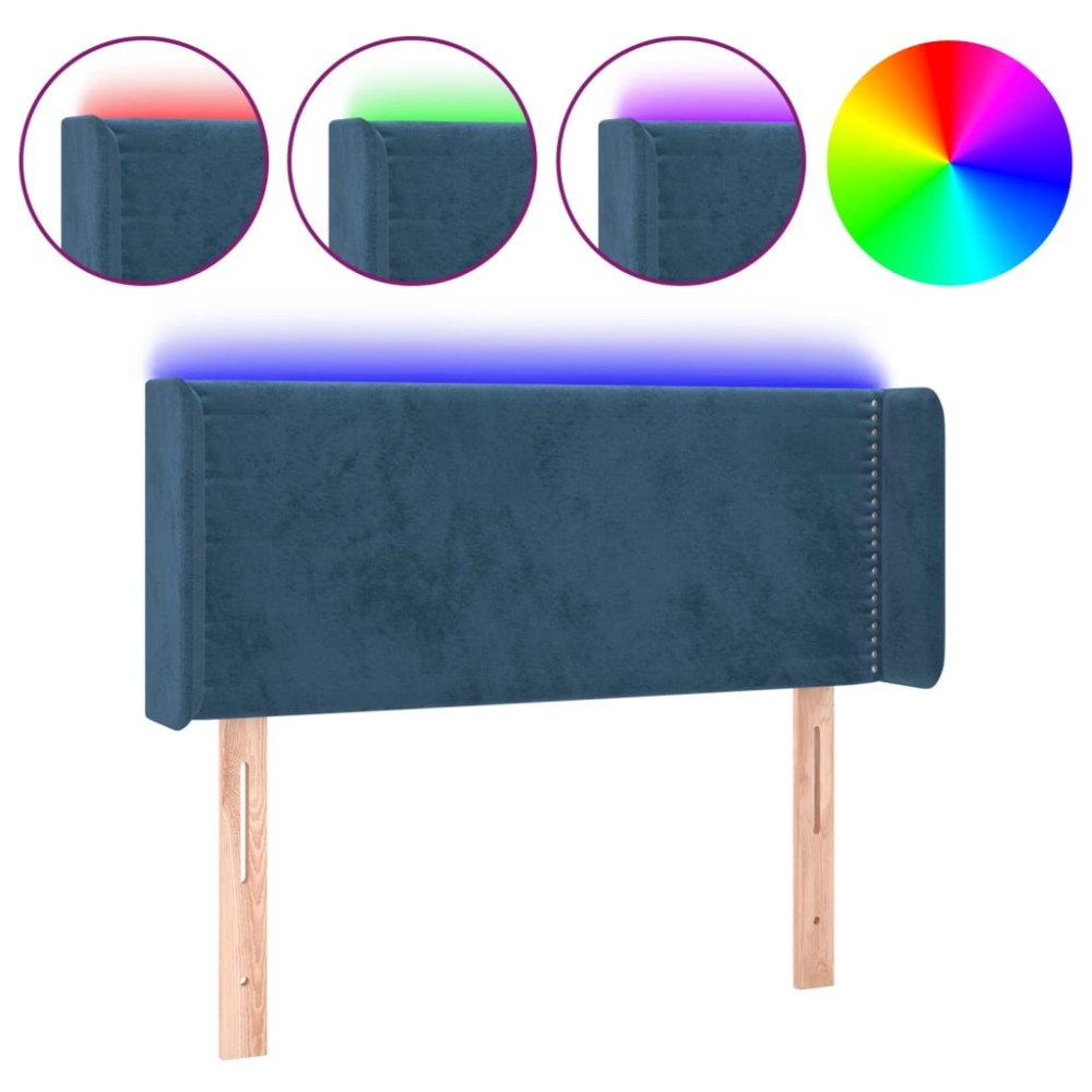 vidaXL Tăblie de pat cu LED, albastru închis, 103x16x78/88 cm, catifea