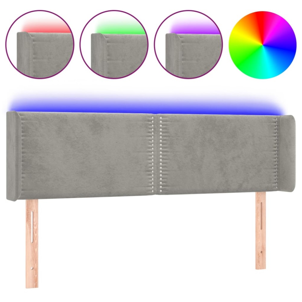vidaXL Tăblie de pat cu LED, gri deschis, 147x16x78/88 cm, catifea