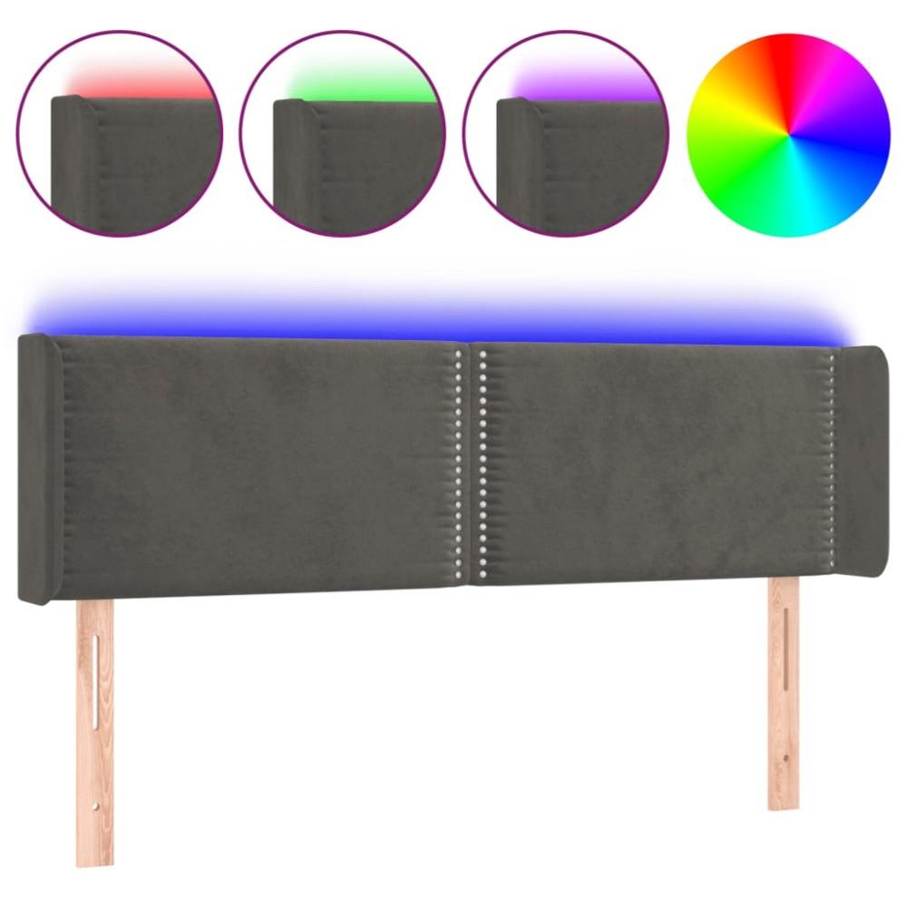 vidaXL Tăblie de pat cu LED, gri închis, 147x16x78/88 cm, catifea