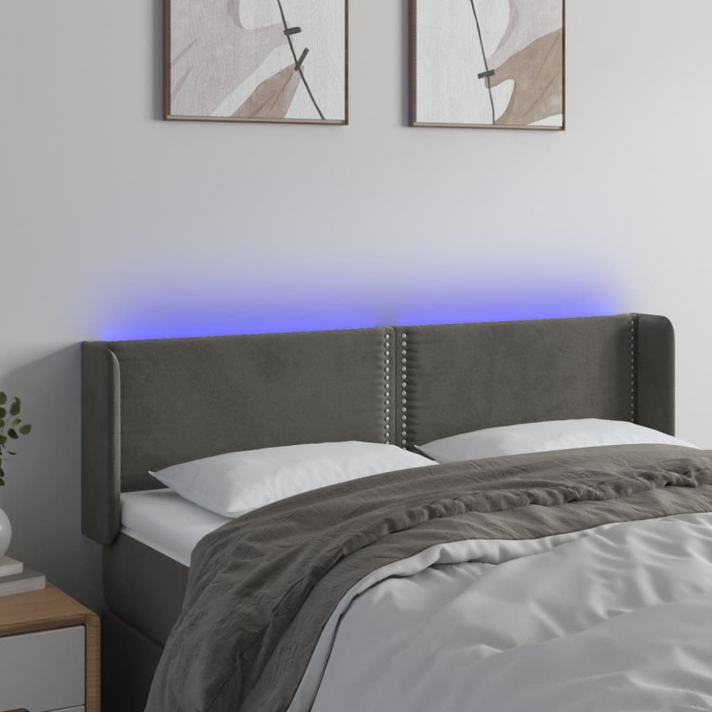 vidaXL Tăblie de pat cu LED, gri închis, 147x16x78/88 cm, catifea
