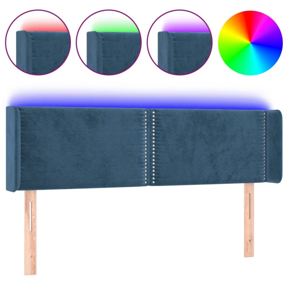 vidaXL Tăblie de pat cu LED, albastru închis, 147x16x78/88 cm, catifea