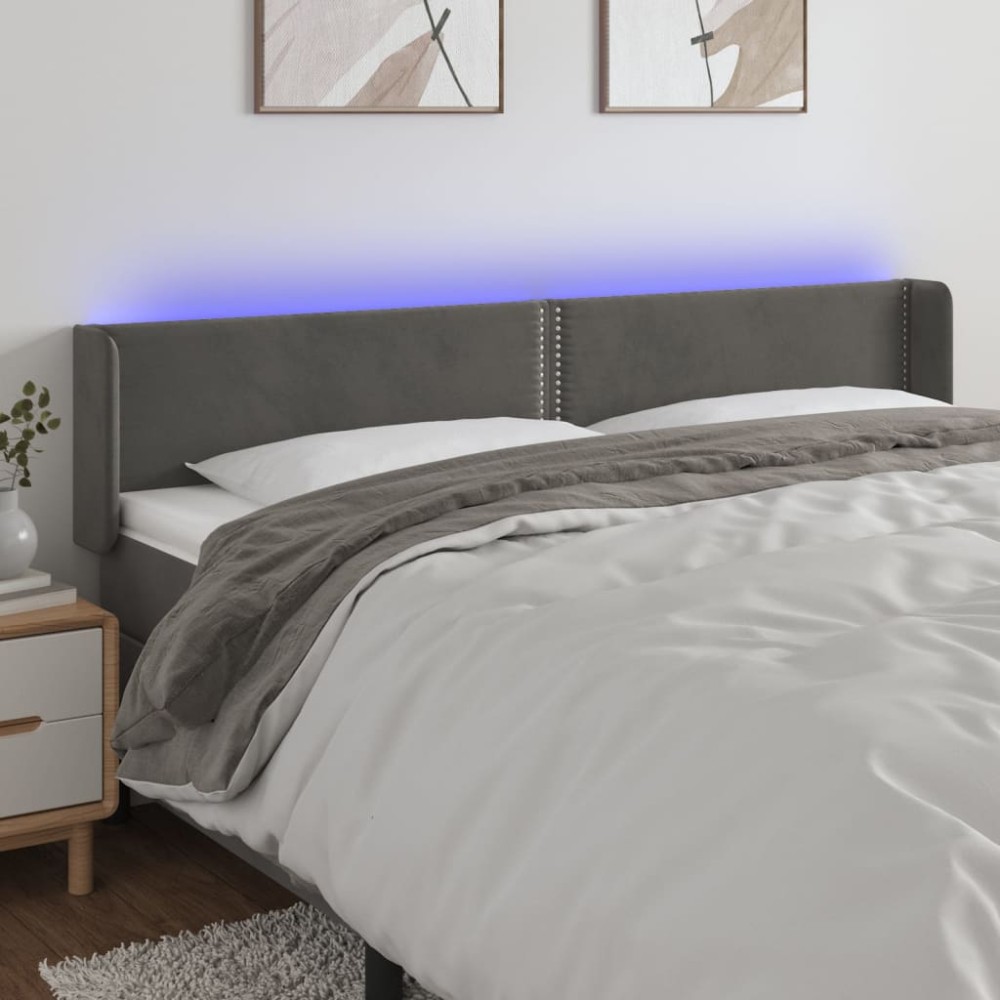vidaXL Tăblie de pat cu LED, gri închis, 163x16x78/88 cm, catifea