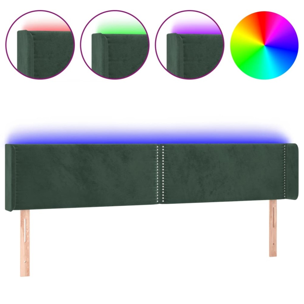 vidaXL Tăblie de pat cu LED, verde închis, 163x16x78/88 cm, catifea