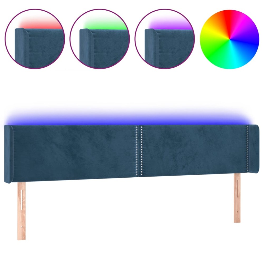 vidaXL Tăblie de pat cu LED, albastru închis, 163x16x78/88 cm, catifea