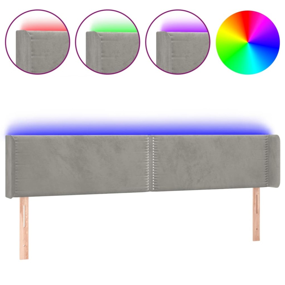 vidaXL Tăblie de pat cu LED, gri deschis, 183x16x78/88 cm, catifea