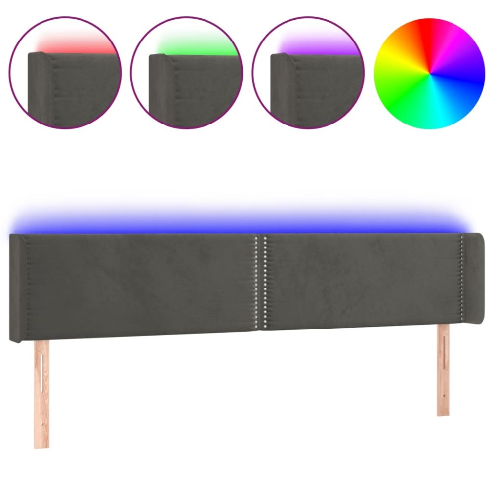 vidaXL Tăblie de pat cu LED gri închis 183x16x78/88 cm catifea