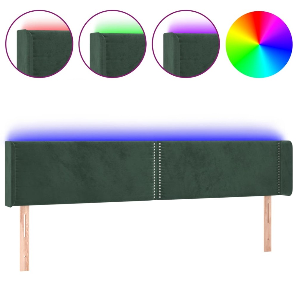 vidaXL Tăblie de pat cu LED, verde închis, 183x16x78/88 cm, catifea