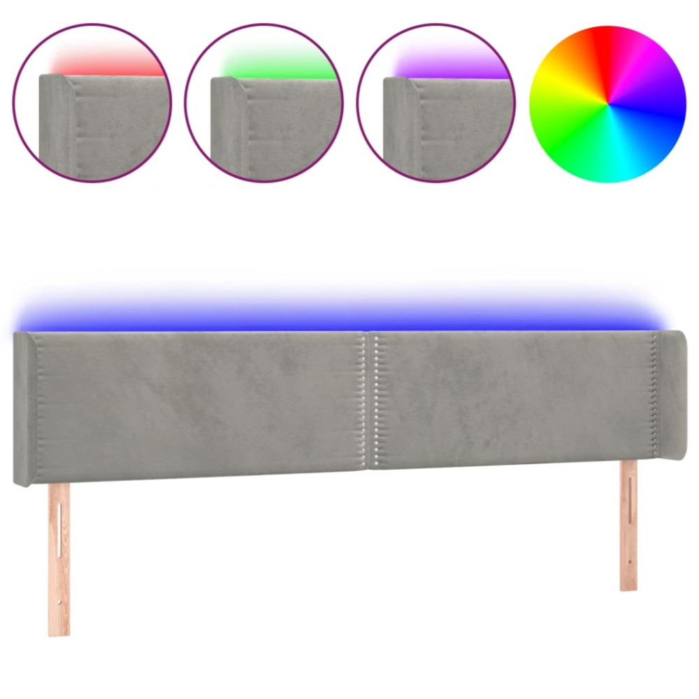 vidaXL Tăblie de pat cu LED, gri deschis, 203x16x78/88 cm, catifea