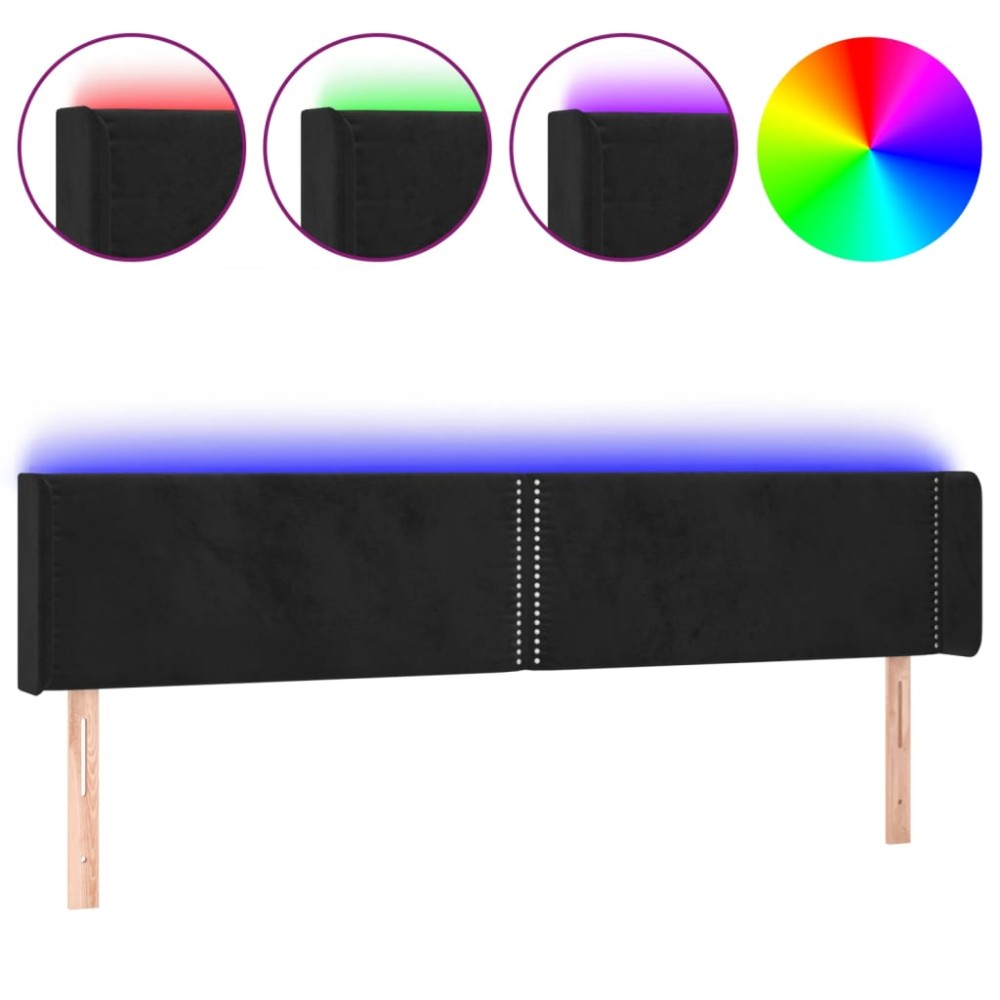 vidaXL Tăblie de pat cu LED, negru, 203x16x78/88 cm, catifea