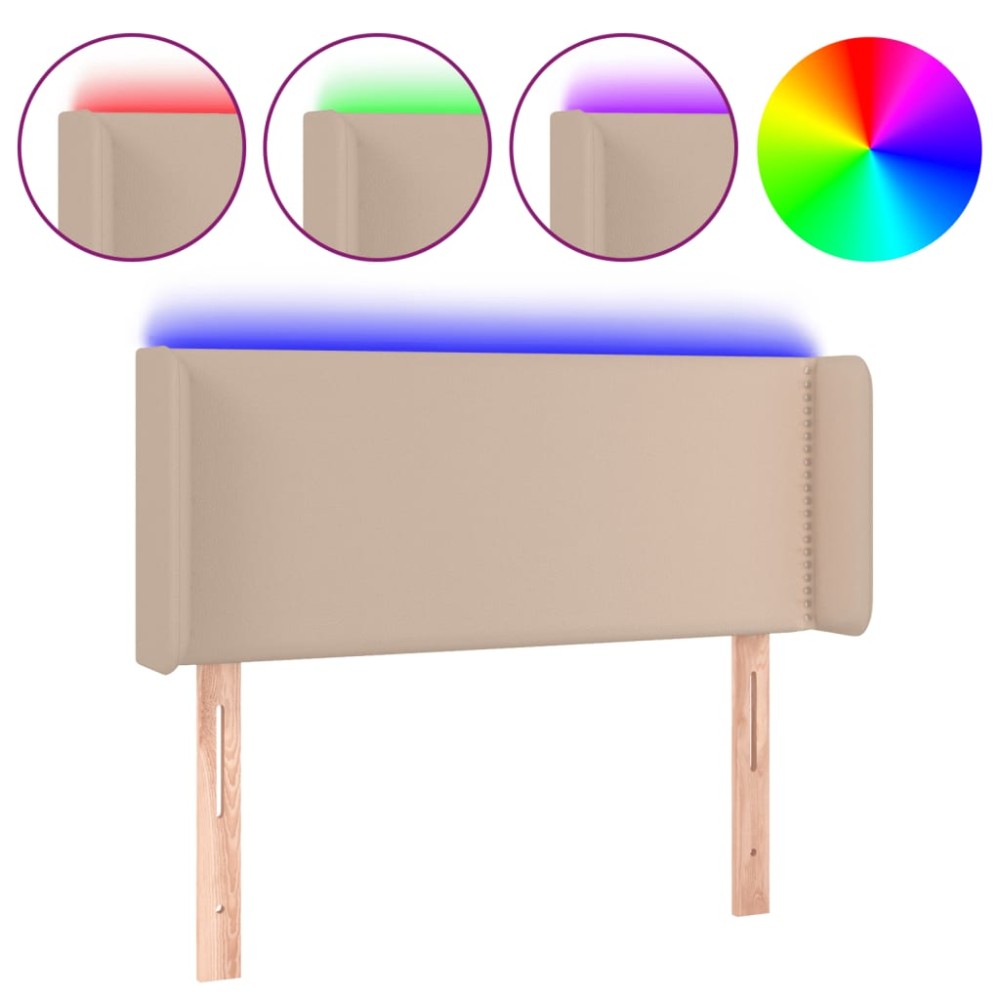 vidaXL Tăblie de pat cu LED, cappuccino 83x16x78/88 cm piele ecologică