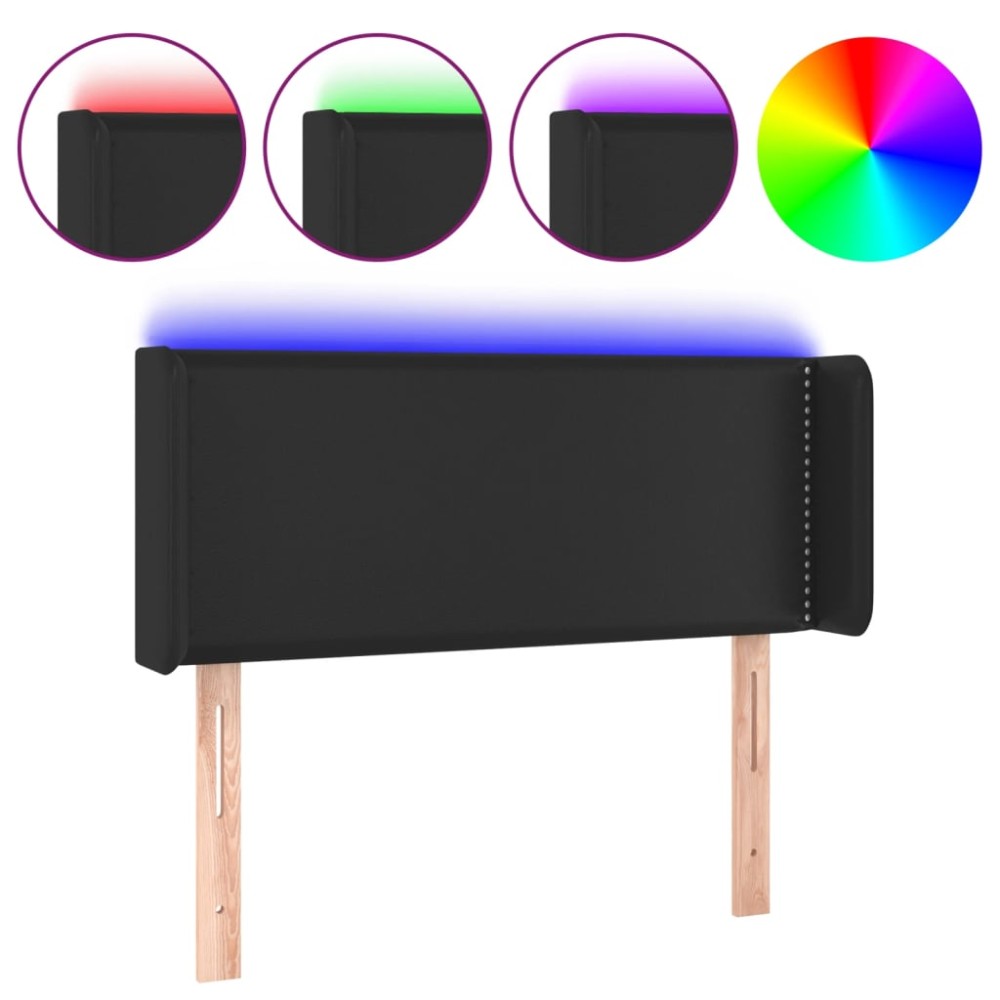 vidaXL Tăblie de pat cu LED, negru, 93x16x78/88 cm, piele ecologică