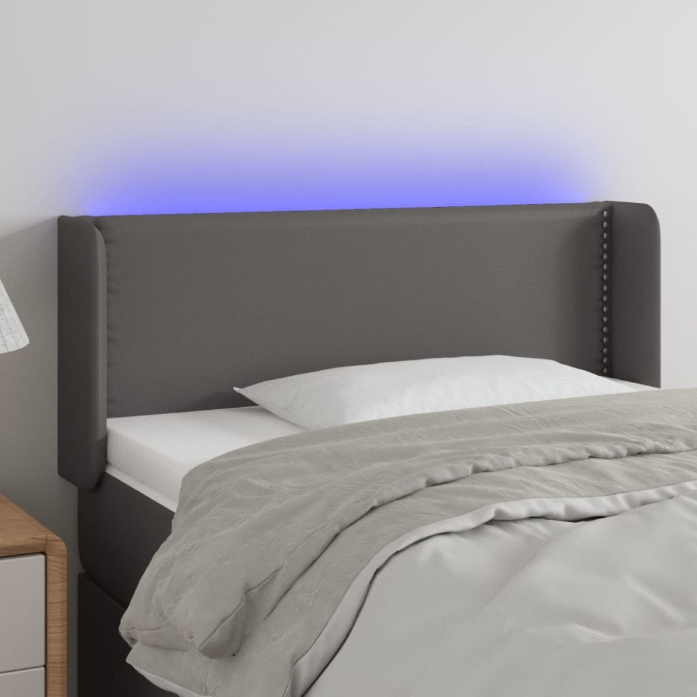 vidaXL Tăblie de pat cu LED, gri, 93x16x78/88 cm, piele ecologică