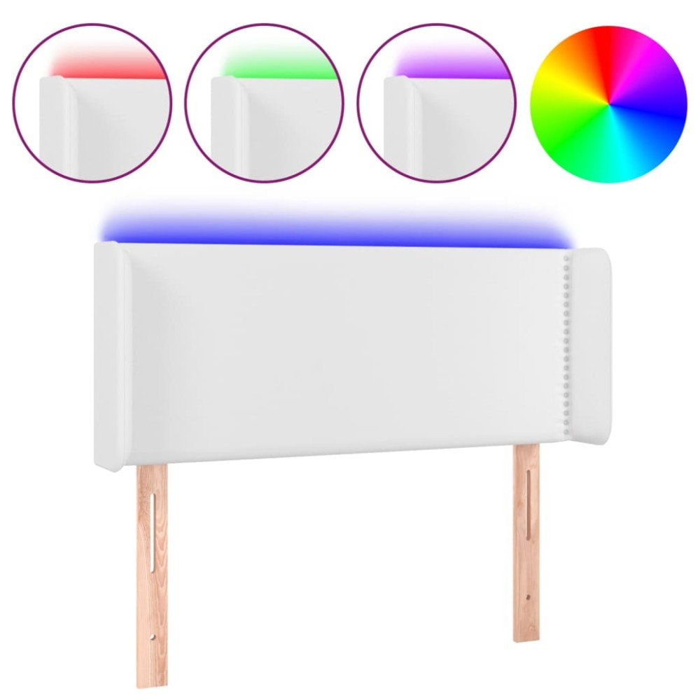 vidaXL Tăblie de pat cu LED, alb, 103x16x78/88 cm, piele ecologică