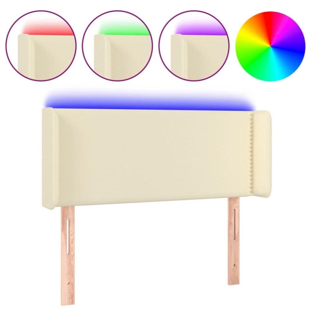 vidaXL Tăblie de pat cu LED, crem, 103x16x78/88 cm, piele ecologică