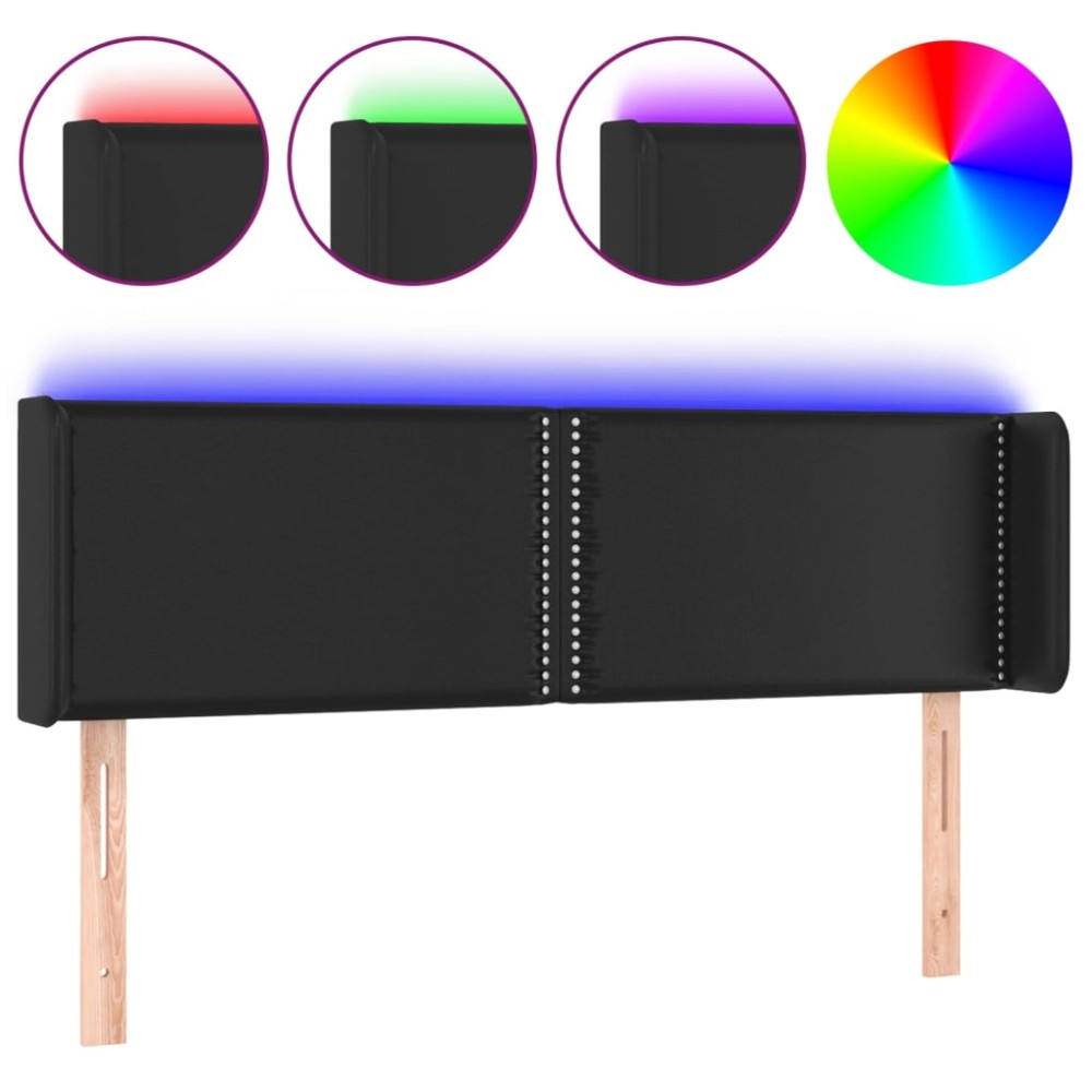 vidaXL Tăblie de pat cu LED, negru, 147x16x78/88 cm, piele ecologică