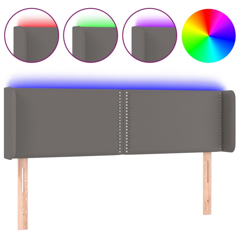 vidaXL Tăblie de pat cu LED, gri, 147x16x78/88 cm, piele ecologică
