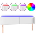 vidaXL Tăblie de pat cu LED, alb, 163x16x78/88 cm, piele ecologică vidaXL Tăblie de pat cu LED, alb, 163x16x78/88 cm, piele ecologică